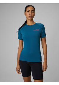 4f - 4F Koszulka trekkingowa regular szybkoschnąca damska - turkusowa XS. Okazja: do pracy. Kolor: turkusowy. Materiał: tkanina, włókno. Długość rękawa: raglanowy rękaw. Długość: długie. Sezon: lato #1