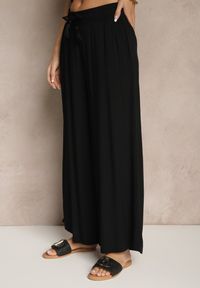 Renee - Czarne Szerokie Spodnie z Wiskozy ze Sznurkiem Natisetia. Okazja: na co dzień. Kolor: czarny. Materiał: wiskoza. Styl: casual, elegancki #5