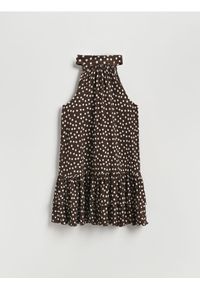 Reserved - Sukienka mini w groszki - ciemnobrązowy. Kolor: brązowy. Materiał: dzianina. Wzór: grochy. Długość: mini #1