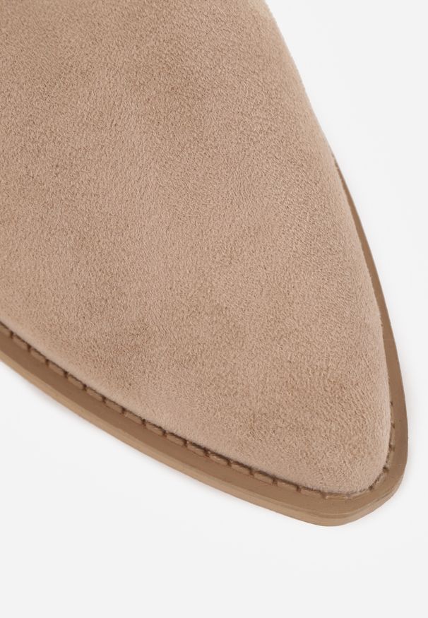 Renee - Ciemnobeżowe Kozaki Kowbojki na Stożku z Gładką Cholewką z Imitacji Zamszu Halille. Kolor: beżowy. Materiał: zamsz. Szerokość cholewki: normalna. Wzór: gładki. Obcas: na stożku. Styl: street, elegancki