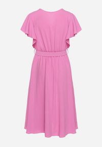 Born2be - Różowa Sukienka z Kopertowym Dekoltem i Paskiem Sizue. Kolor: różowy. Typ sukienki: kopertowe #3