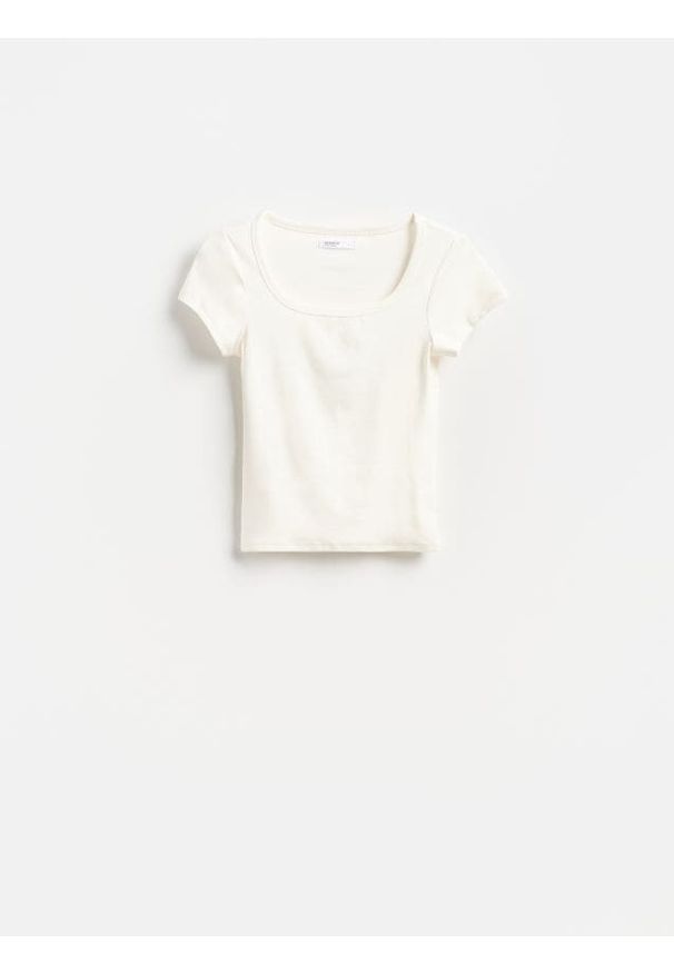 Reserved - T-shirt slim fit z modalem - biały. Kolor: biały. Materiał: dzianina