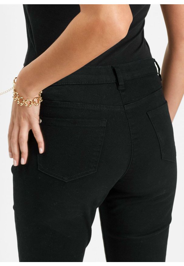 bonprix - Spodnie ze stretchem 7/8. Kolor: czarny. Materiał: materiał