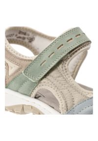 Sandały damskie Rieker, cholewka ze skóry ekologicznej z kolorowymi wstawkami regulowanymi paskami na rzep odkryty fason, kolorowe, 68866-94. Zapięcie: rzepy. Materiał: skóra ekologiczna. Wzór: kolorowy #2