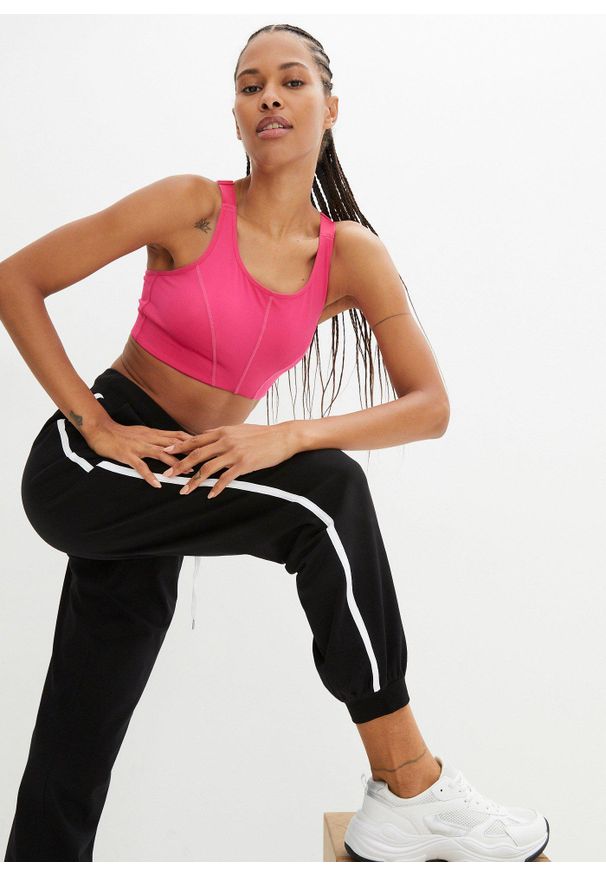 bonprix - Spodnie dresowe z bawełny. Kolor: czarny. Materiał: dresówka, bawełna. Styl: sportowy