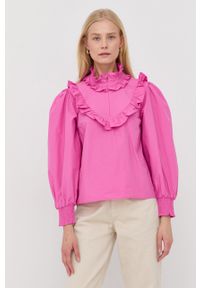 GESTUZ - Gestuz bluzka damska kolor różowy gładka. Okazja: na co dzień. Kolor: różowy. Materiał: bawełna, tkanina. Długość rękawa: długi rękaw. Długość: długie. Wzór: gładki. Styl: casual