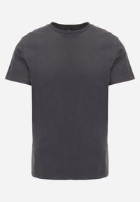 Born2be - Ciemnoszara Gładka Koszulka T-shirt z Bawełny o Prostym Kroju Sarusa. Okazja: na co dzień, na randkę. Kolor: szary. Materiał: bawełna. Wzór: gładki. Styl: casual, klasyczny #1