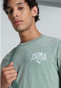 Puma - Męska koszulka z efektem sprania PUMA Class PUMA Green Moon. Kolor: zielony. Materiał: guma. Wzór: nadruk