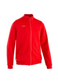 KIPSTA - Bluza treningowa do piłki nożnej Kipsta Essential. Typ kołnierza: komin. Kolor: czerwony. Materiał: tkanina, elastan, prążkowany, materiał, poliester. Sport: fitness, piłka nożna