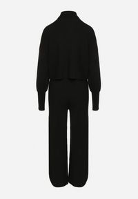 Born2be - Czarny Komplet Dzianinowy z Wiskozą Bluza Golf ze Ściągaczami i Szerokie Spodnie Noridra. Kolor: czarny. Materiał: dzianina, wiskoza #4
