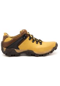 KENT Męskie buty trekkingowe 116 żółte. Okazja: na co dzień. Zapięcie: pasek. Kolor: żółty. Materiał: skóra, jeans. Wzór: paski. Sezon: wiosna, lato, jesień