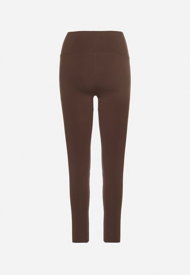 Born2be - Brązowe Legginsy z Wysokim Stanem i Przeszyciem Aletila. Okazja: na co dzień. Stan: podwyższony. Kolor: brązowy. Styl: casual