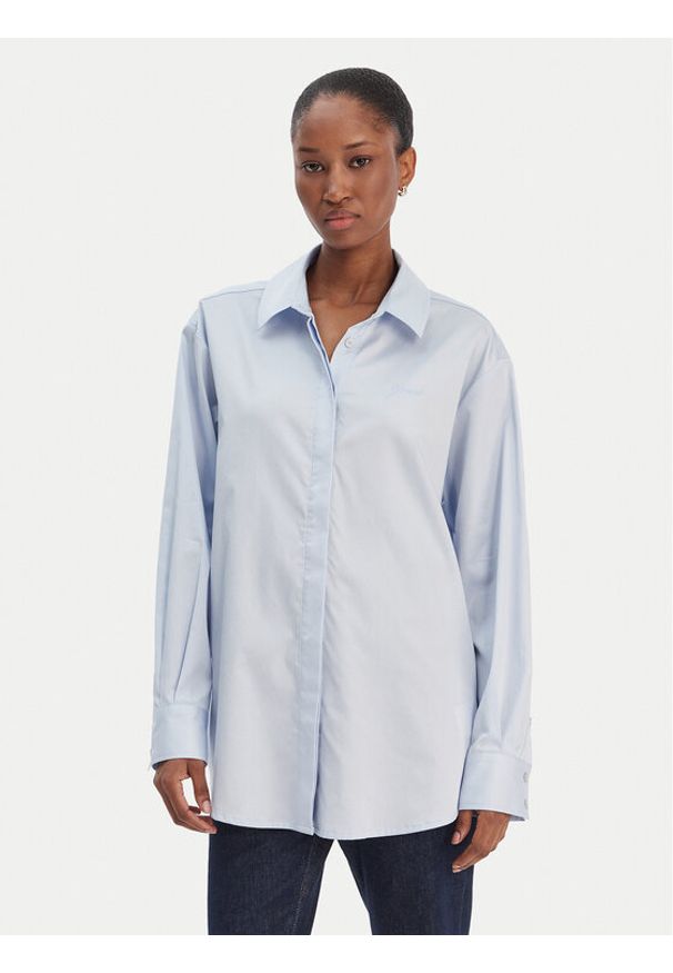 Guess Koszula W6RH57 WAF10 Błękitny Oversize. Kolor: niebieski. Materiał: bawełna