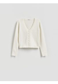 Reserved - Kardigan z domieszką wełny - kremowy. Kolor: kremowy. Materiał: wełna #1