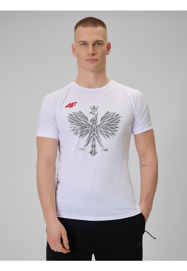 4f - 4F Koszulka kibica uniseks - biała S. Kolor: biały. Długość rękawa: raglanowy rękaw. Wzór: napisy. Styl: sportowy