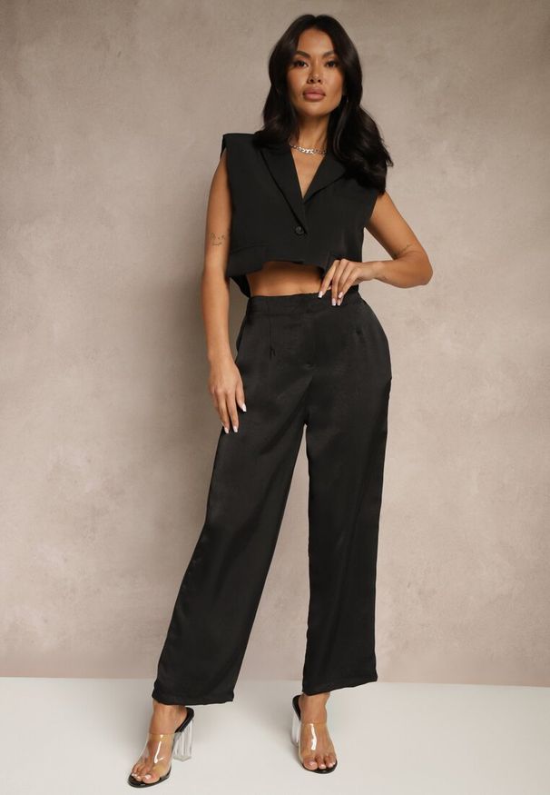 Renee - Czarne Spodnie High Waist o Eleganckim Fasonie z Prostą Nogawką Jenarwena. Okazja: na spotkanie biznesowe. Stan: podwyższony. Kolor: czarny. Styl: elegancki