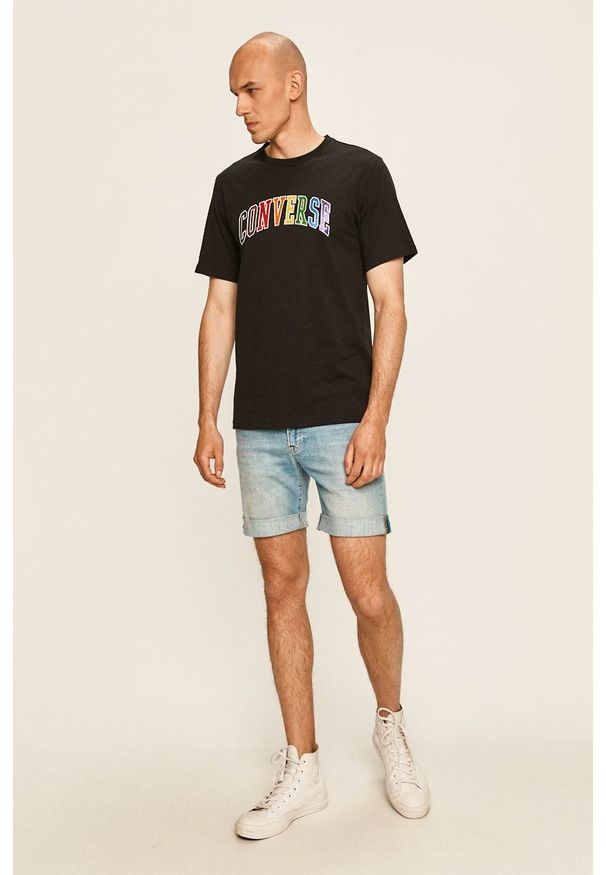Converse - T-shirt. Okazja: na co dzień. Kolor: czarny. Materiał: dzianina. Wzór: nadruk. Styl: casual