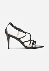 Born2be - Czarne Sandały na Szpilce Ozdobione Cyrkoniami Thelmia. Okazja: na co dzień. Zapięcie: sprzączka. Kolor: czarny. Materiał: jeans. Wzór: aplikacja. Obcas: na szpilce. Styl: klasyczny, casual, elegancki #4