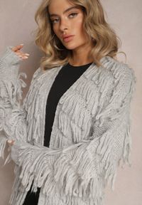 Renee - Szary Niezapinany Kardigan w Ozdobne Frędzle Massawa. Kolor: szary. Styl: elegancki #4