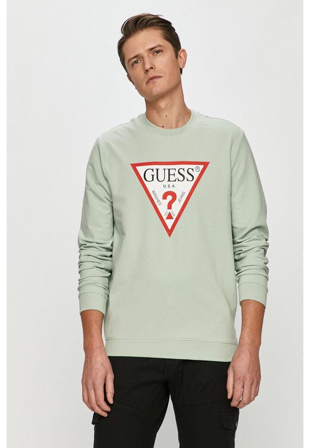 Guess - Bluza. Okazja: na co dzień. Kolor: zielony. Wzór: nadruk. Styl: casual