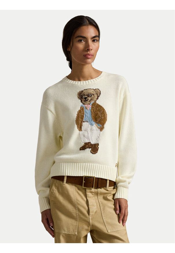 Polo Ralph Lauren Sweter 211A96248001 Écru Relaxed Fit. Typ kołnierza: polo. Kolor: kremowy. Materiał: bawełna