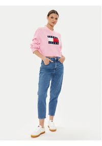Tommy Jeans Sweter Center Flag DW0DW18528 Różowy Relaxed Fit. Kolor: różowy. Materiał: syntetyk