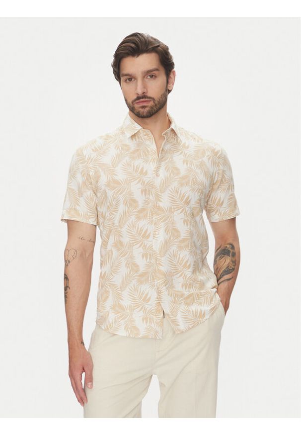 Pierre Cardin Koszula C6 45017.0484 Beżowy Modern Fit. Kolor: beżowy. Materiał: len, bawełna