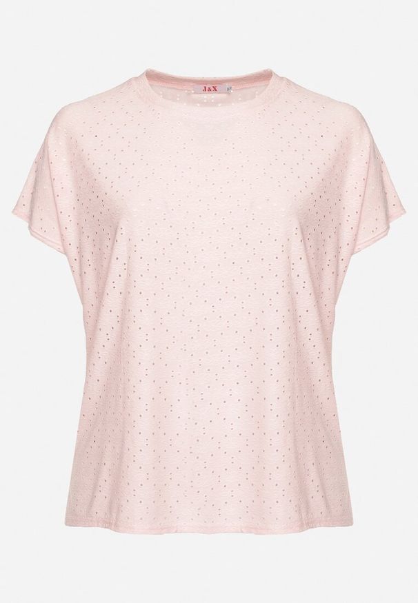 Born2be - Różowy T-shirt z Bawełną i Ażurowym Wzorem Puzira. Okazja: na co dzień. Kolor: różowy. Materiał: bawełna. Wzór: ażurowy. Styl: klasyczny, casual, elegancki