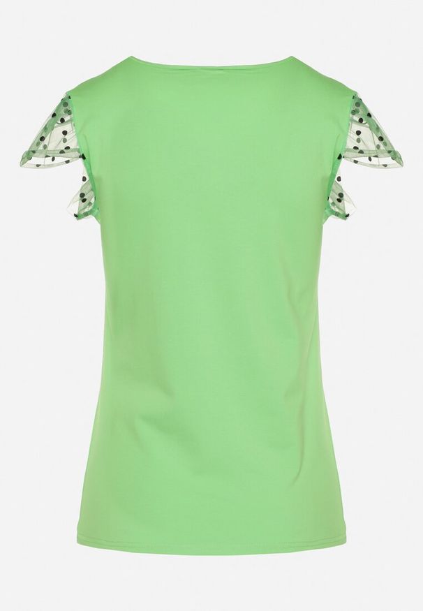 Born2be - Jasnozielony Top Bawełniany z Krótkim Rękawem i Ozdobną Siateczką Testeena. Kolor: zielony. Materiał: bawełna. Długość rękawa: krótki rękaw. Długość: krótkie. Styl: street