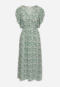 Born2be - Zielona Sukienka Bawełniana z Gumką w Talii i Mozaikowym Wzorem Indaria. Kolor: zielony. Materiał: bawełna #7