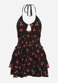 Born2be - Czarna Rozkloszowana Sukienka w Wisienki z Falbankami i Dekoltem Halter Lanideia. Okazja: na co dzień, na imprezę, na spacer. Typ kołnierza: dekolt halter, kołnierz z falbankami. Kolor: czarny. Sezon: lato. Typ sukienki: rozkloszowane. Styl: casual, elegancki #5