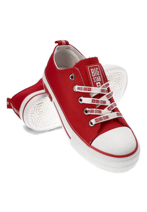 Big-Star - Czerwone Trampki Big Star Dziecięce Sznurowane Buty. Okazja: na uczelnię. Kolor: czerwony. Materiał: materiał. Szerokość cholewki: normalna. Wzór: aplikacja
