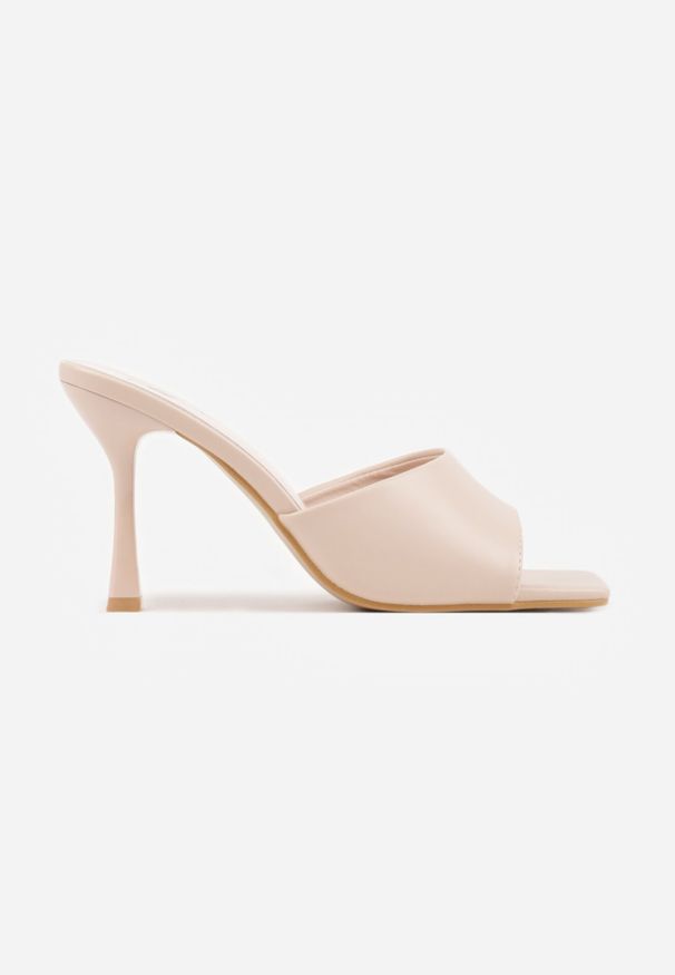 Born2be - Beżowe Klapki na Szpilce z Otwartym Kwadratowym Noskiem Avalessa. Okazja: na co dzień, na ślub cywilny, na wesele. Nosek buta: otwarty. Kolor: beżowy. Materiał: jeans. Obcas: na szpilce. Styl: casual, elegancki, wizytowy