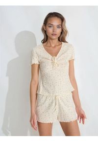 Sinsay - Bawełniana piżama dwuczęściowa - kremowy. Kolor: kremowy. Materiał: bawełna #1