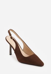 Renee - Ciemnobrązowe Szpilki VICES Slingback Ozdobione Cyrkoniami na Obcasie Laodele. Okazja: na randkę, na imprezę. Zapięcie: sprzączka. Kolor: brązowy. Wzór: aplikacja. Obcas: na obcasie. Styl: elegancki. Wysokość obcasa: średni #2