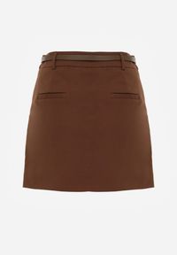 Renee - Brązowa Spódnica z Bawełną o Dopasowanym Kroju z Paskiem i Podszewką-Szortami Vitia. Okazja: na co dzień. Kolor: brązowy. Materiał: bawełna. Styl: casual, elegancki #8