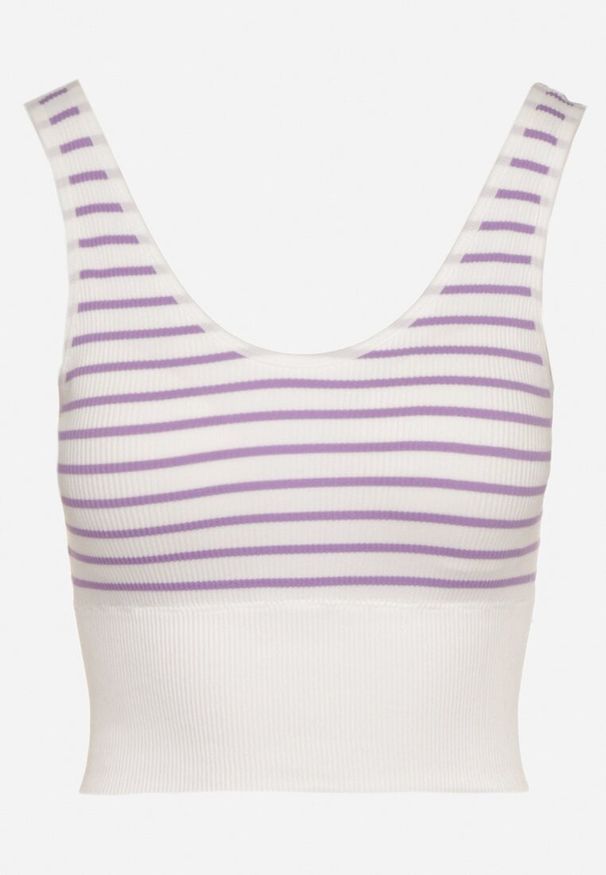 Born2be - Biało-Fioletowy Tank Top w Paski z Prążkowanej Tkaniny Sesillia. Okazja: na co dzień. Kolor: fioletowy. Materiał: prążkowany, tkanina. Wzór: paski. Styl: klasyczny, casual, elegancki