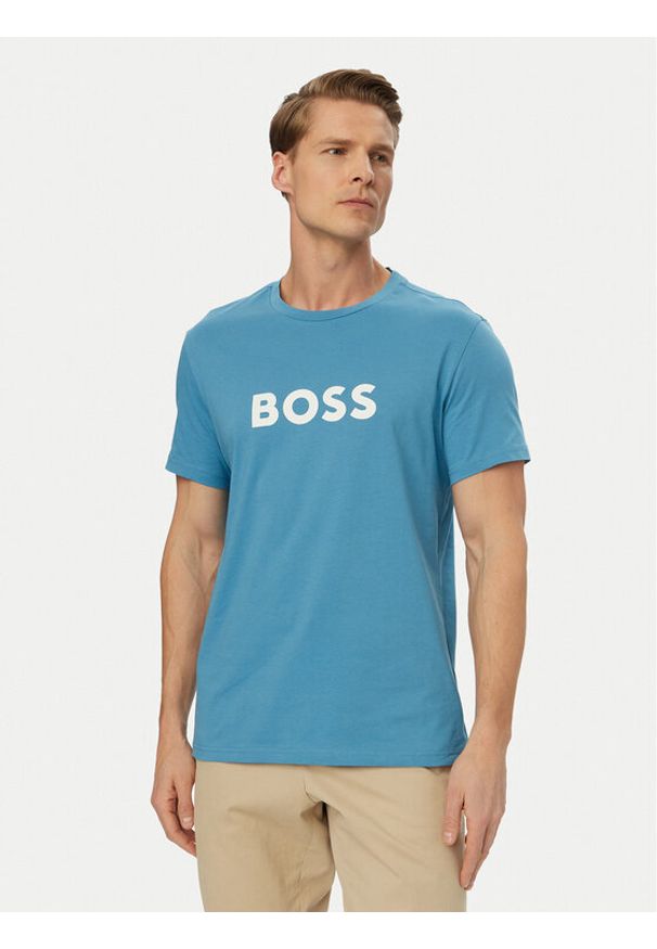 BOSS T-Shirt 50491706 Turkusowy Regular Fit. Kolor: turkusowy. Materiał: bawełna