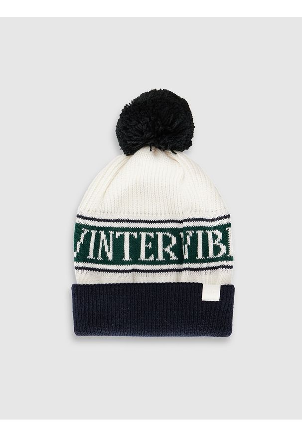 4f - 4F Czapka zimowa z pomponem chłopięca - granatowa Uniwersalny. Kolor: niebieski. Materiał: wełna. Sezon: zima. Styl: casual, sportowy