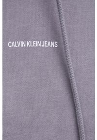Calvin Klein Jeans Bluza bawełniana męska kolor szary z kapturem gładka. Okazja: na co dzień. Typ kołnierza: kaptur. Kolor: szary. Materiał: bawełna. Wzór: gładki. Styl: casual