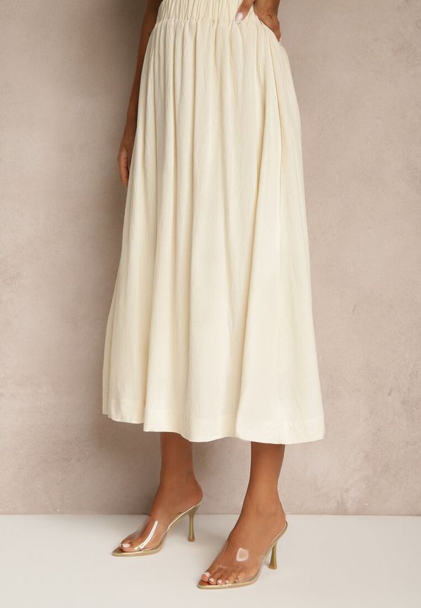 Renee - Beżowy Komplet z Bawełny Spódnica o Rozkloszowanym Kroju i Kamizelka Hallurea. Kolor: beżowy. Materiał: bawełna