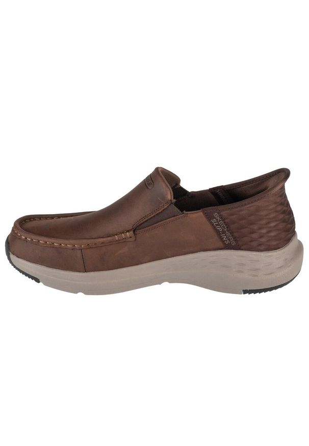 skechers - Buty do chodzenia męskie, Slip-Ins Parson - Oswin. Kolor: brązowy. Materiał: skóra. Sport: turystyka piesza