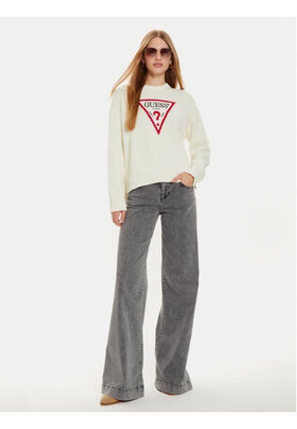 Guess Jeans Sweter W4BR12 Z3HM1 Beżowy Regular Fit. Kolor: beżowy. Materiał: bawełna
