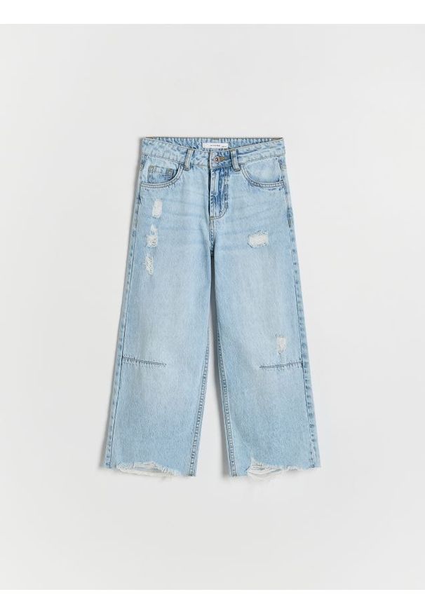 Reserved - Jeansy straight fit z przetarciami - niebieski. Kolor: niebieski