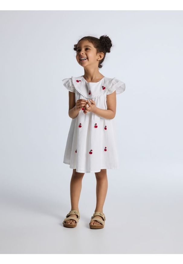 Reserved - Bawełniana sukienka z kołnierzykiem - złamana biel. Materiał: bawełna