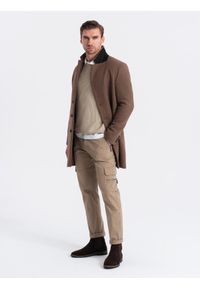 Ombre Clothing - Spodnie męskie cargo STRAIGHT LEG z kieszeniami zapinanymi na zamek – khaki V3 OM-PACG-0204 - XXL. Kolor: brązowy. Materiał: bawełna, elastan, materiał. Styl: elegancki #8