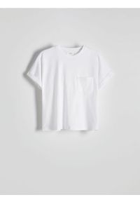 Reserved - T-shirt z bawełny - biały. Kolor: biały. Materiał: bawełna. Wzór: gładki #1