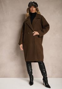 Renee - Brązowy Dwurzędowy Płaszcz Oversize z Wełną Spolete. Kolor: brązowy. Materiał: wełna. Styl: elegancki #4