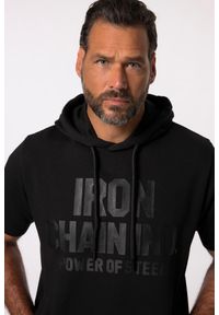 JAY-PI - Męska Bluza z kapturem Iron Anvil fitness rękaw 1/2 szybkoschnąca kaptur. Typ kołnierza: kaptur. Kolekcja: plus size. Kolor: czarny. Materiał: materiał, poliester, bawełna. Sport: fitness
