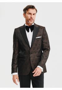 Pako Lorente - PAKO LORENTE – Brązowa żakardowa marynarka smokingowa. Okazja: na sylwestra, na studniówkę, na ślub cywilny, na wesele. Kolor: brązowy, czarny. Materiał: żakard #6
